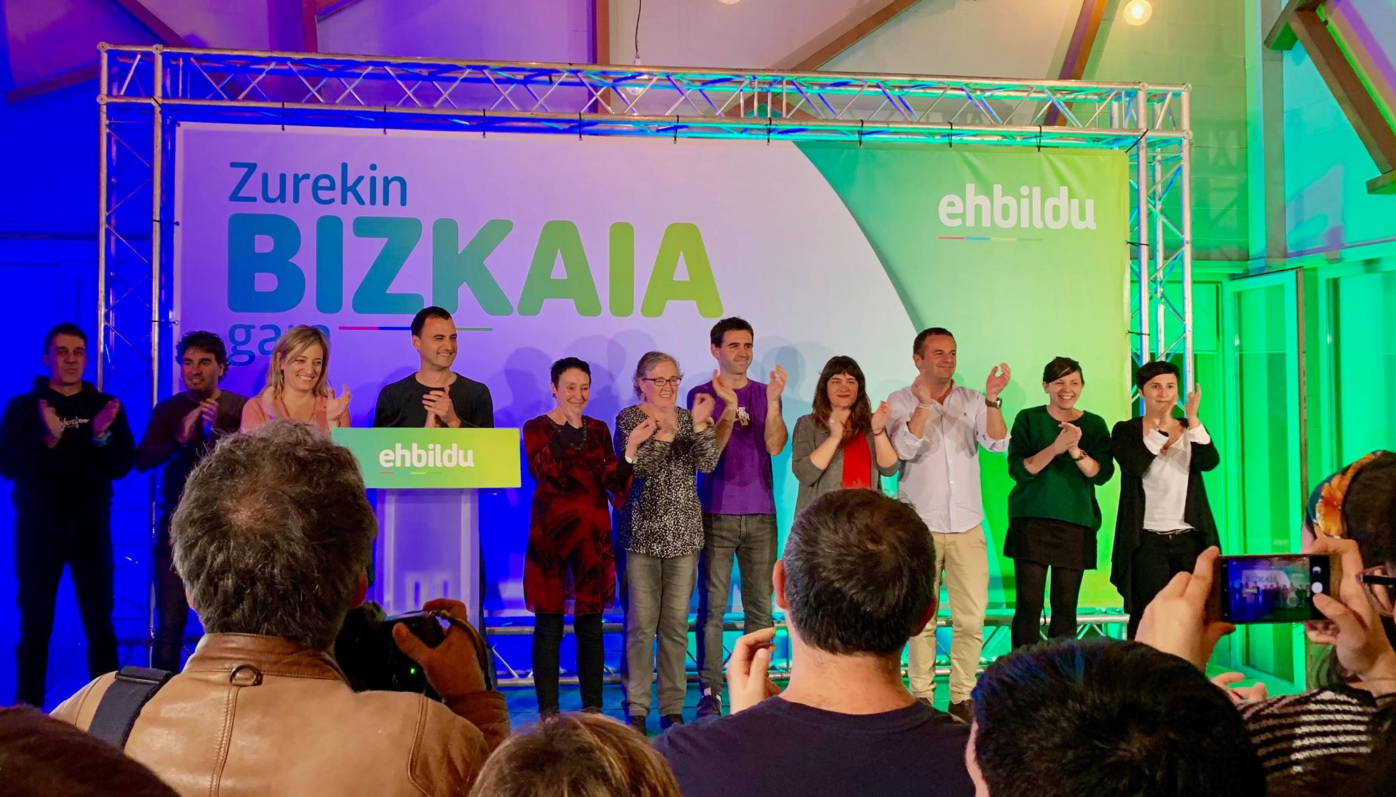 EH Bildu durante la celebración en Bilbao de las elecciones municipales del 26M.